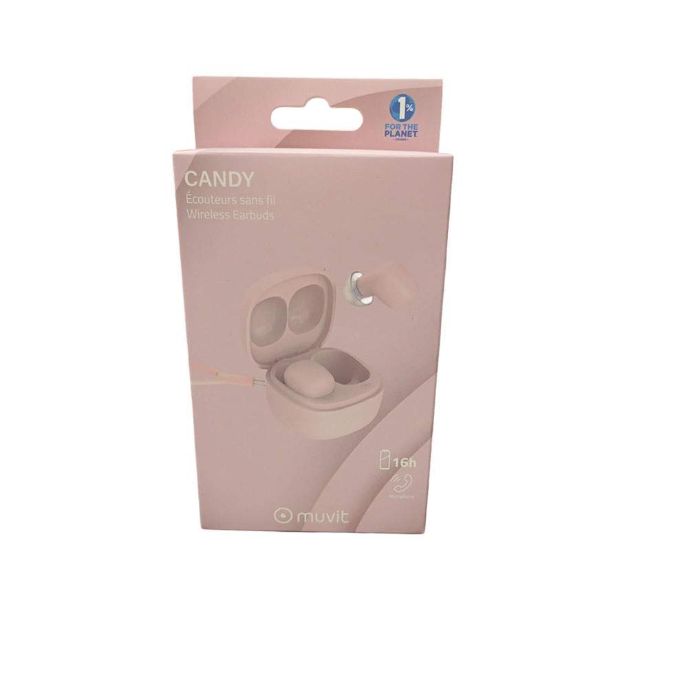 Ecouteurs sans fil Bluetooth muvit candy avec boîtier de charge 16h Rose